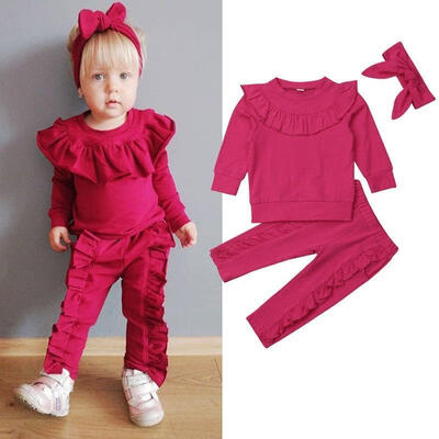 

3PCS Set Baby Girls Autumn Clothes Casual T-shirt Ruffle Pants Toddler Outfits