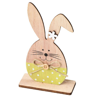 

1PC Wooden Ornaments Rabbits Bunny Table Stand Tags With Easter Egg Ribbon DIY Wood Crafts for Home Decorations Easter Party Favor