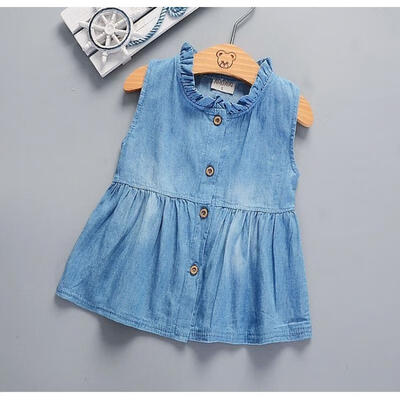 

Newborn Kids Baby Girls Summer Floral Denim Princess Party Pageant Dresses