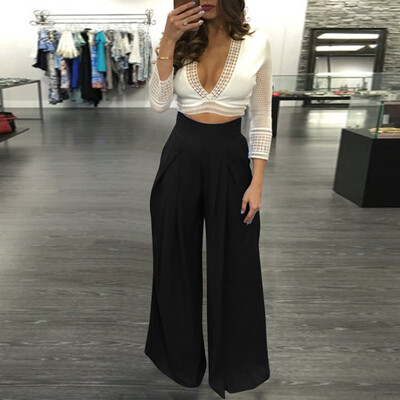 

Tailored Women Wide Leg Pants High Waist Sexy Zipper Chiffon Trousers Dance Party Pants