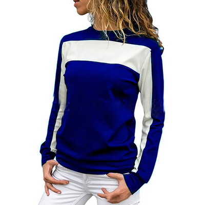 

Round Neck Sportswear T-Shirt Female Stitching Design Color Eild Long-Sleeved Autumn Comfortable Ocean Is Not Stuffy