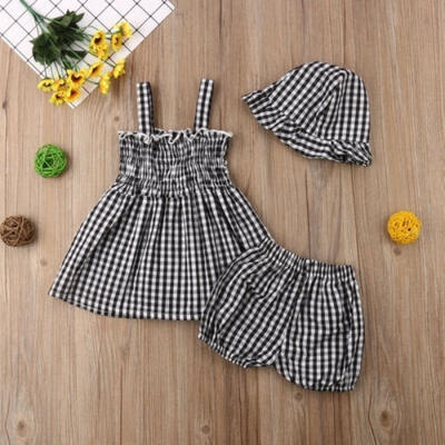 

3PCS Newborn Kids Baby Girls Tops SkirtsShorts Pants Hat Outfits Set Clothes