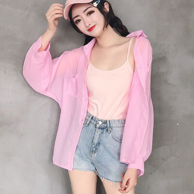 

Chiffon Drawstring Bandage Cover Up Blouse Thin Sunscreen black Loose Casual long Sleeve Open Stitch Shirt Tops Lady