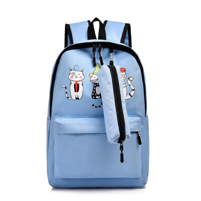 

Cat Print Travel Backpacks with Pen Bags Women Knapsack Nylon School Bags