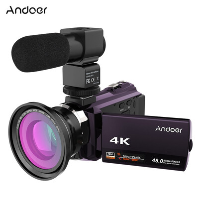 

Andoer 4K 1080P 48MP WiFi Digital Video Camera Camcorder Recorder with 039X Wide Angle Macro Lens External Microphone Novatek 966