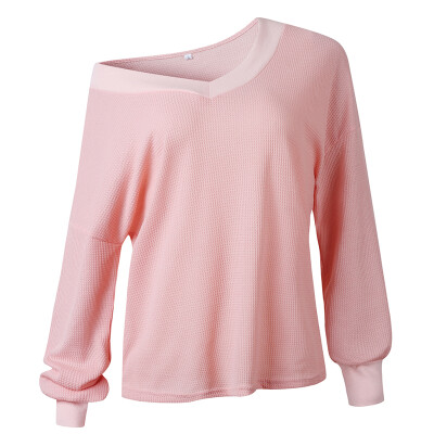 

Womens Sexy Loose Sweater Tops V-neck Long Sleeve Off Shoulder Pullover Outwear