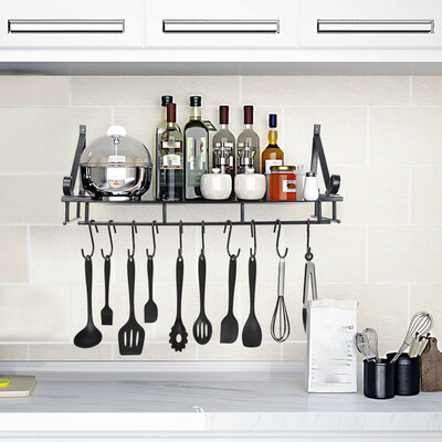 

Siaonvr Kitchen Shelf Folding Kitchen Wall Hanging Pot Rack With 10 Hooks Black