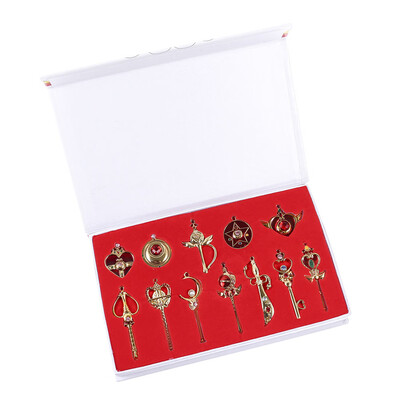 

12pcs Sailor Moon Proplica Japanese Anime Sailor Proplica Pendants Necklace & Keychain Toy Set for Anime-Fans