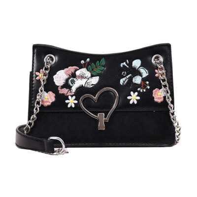 

Flower Embroidery Shoulder Handbags Women Leather Chain Small Crossbody Bag