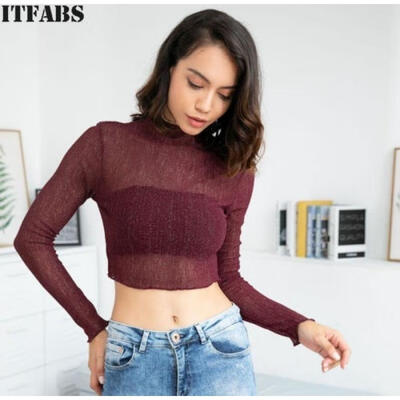 

Sexy Women Transparent Mesh Sheer Crop Top T-Shirt Ladies Blouse Tee Tops