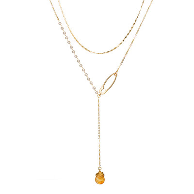 

Initial Letters Shell Pearl Necklace Women Gold Color Chain 2019 Fashion Long Necklaces Big Pendant Statement Collier Femme