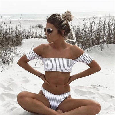 

HOT Fashion Sexy Women Off Shoulder Ruffle Swimsuit Push-up Bikini Set Bathing Suit Swimwear Beachwear