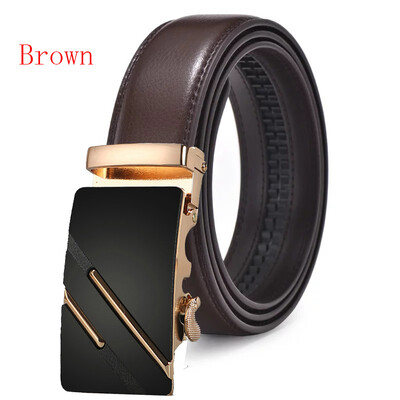 

New Automatic Buckle Cowskin Brown Belt Good Quality Genuine Leather Luxury Strap Male Belts For Men Jeans Wide 110-130cm long