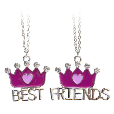 

Friends Rhinestone Crown Heart Necklaces Friendship Imitation Cake Necklace Jewelry For Couple Christmas Gift