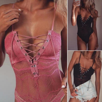 

Women Lace Bandage V Neck Bodysuit Lingerie Playsuit Bodycon Romper Jumpsuit