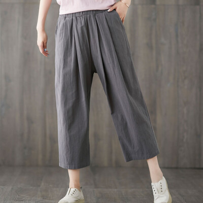 

Tailored Fashion Womens Cotton Linen Cropped Nine pants Ladies Casual Pocket Pants