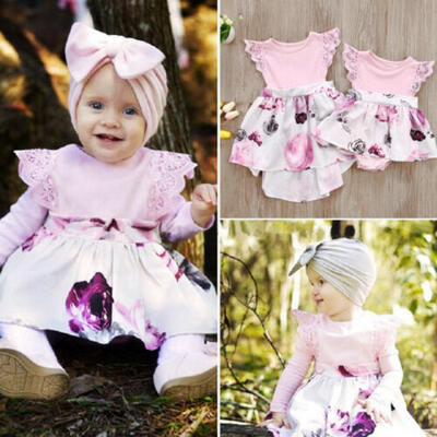 

US Stock 2Pcs Floral Infant Kids Baby Girls Dress Jumpsuit Romper Outfits Summer