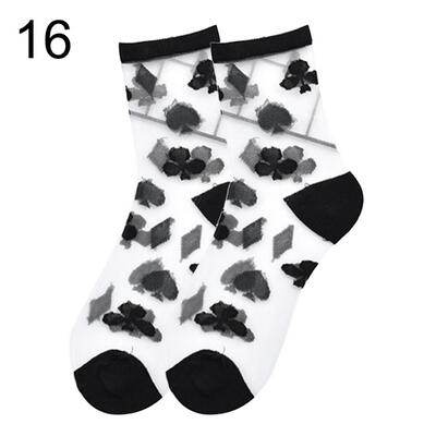 

Striped Heart Dots Bow Women Summer Ultra Thin Transparent Over Ankle Socks