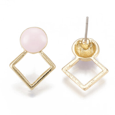 

Alloy Stud Earrings with Enamel Rhombus with Flat Round Light Gold Pink 185x13mm Pin 07mm