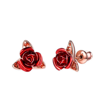 

New Hot Cute Red Rose Metal Flowers Stud Earring For Women Lady Romantic Gift Brincos Wedding Earrings Party Jewelry bijoux