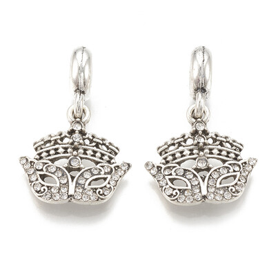 

Alloy European Dangle Beads with Rhinestone Large Hole Pendants Mask Antique Silver Crystal 27mm Hole 45mm