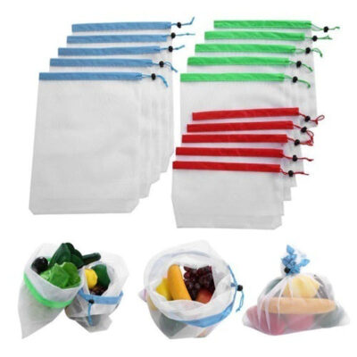 

15Pcs Reusable Grocery Bags Drawstring Mesh Net Vegetable Fruit Storage Pouch