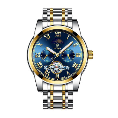 

NOBJN N905B Man Automatic Mechanical Watch Waterproof Day Night Display Roman Scale Seconds Hours Dials Stainless Steel Band Male