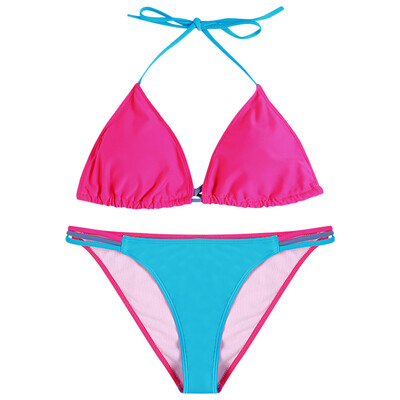 

Colors Patchwork Drawstring Spaghetti Straps Low Waist Bikini Set for Women
