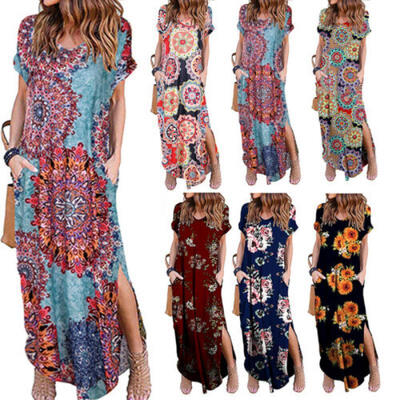 

Sommer Damen V-Ausschnitt Ärmellos Geblümt Printed Lang Vest Kleid Dress Plus