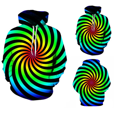 

Toponeto Mens Fashion Casual 3D Geometric Stun Print Long-Sleeved Hooded Sweater Coat