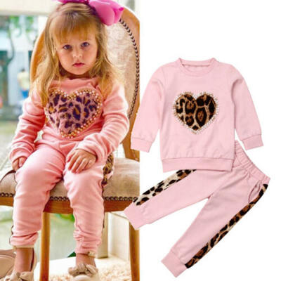

UK Toddler Kids Baby Girls Leopard Tops Pants Leggings Outfits Clothes Tracksuit