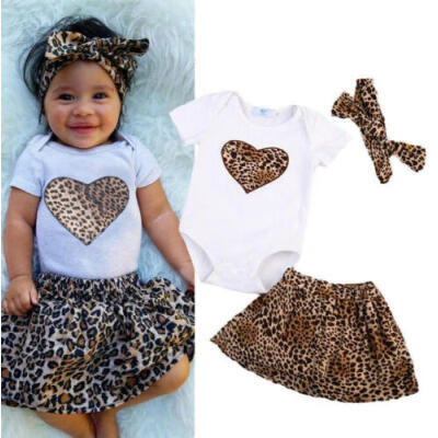 

Newborn Baby Girl Summer Leopard Romper Tops Dress Skirt Headband Outfit Sunsuit