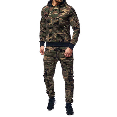 

Toponeto Mens Autumn Print Zipper Sweatshirt Hooded Top Pants Sets Sports Suit Tracksuit