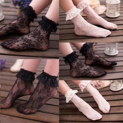 

Women Sexy Lace Ruffle Pleats Elastic Fishnet Short Sock Ankle Socks