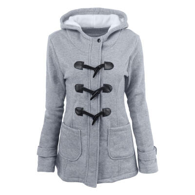 

Women Hooded Trench Coat Autumn Overcoat Horn Buckle Slim Fit Outerwear