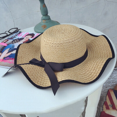 

Women Fashion Wide Brim Sun Hat Outdoor Summer Bow-Knot Straw Hats Beach Sun Hat