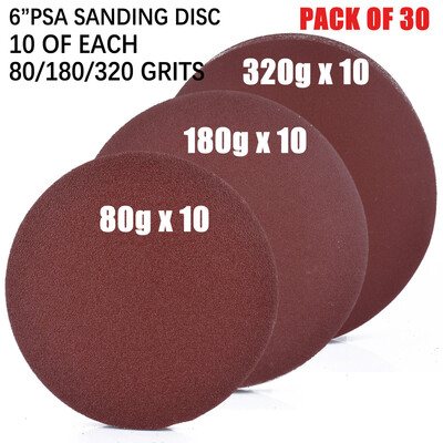 

30PCS 6" 150mm Sanding Discs Sticker 80180320 Grits Round Sandpaper Pads Pad