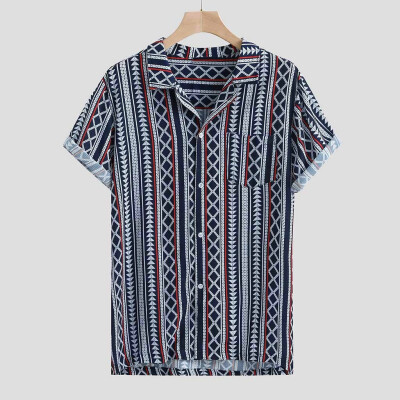 

Toponeto Mens Colorful Stripe Summer Short Sleeve Loose Buttons Casual Shirt Blouse