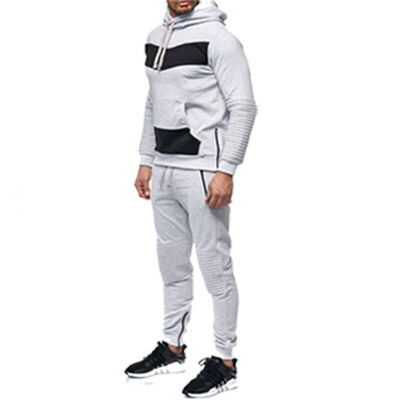 

SUNSIOM Mens Tracksuit Set Hoodie Top & Bottoms Joggers Gym Plain Zip Pockets Slim Fit