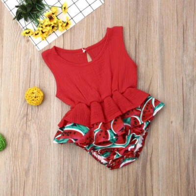 

Summer Newborn Kids Baby Girls Watermelon Sleeveless Ruffle Romper Clothes New