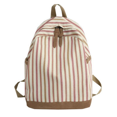 

Fashion Striped Canvas Backpack Girls Large Capacity Travel Shoulder Bag