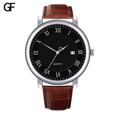 

Gobestart New Fashion High-End Mens Quartz Letter Watch Leather Strap Mens Watch