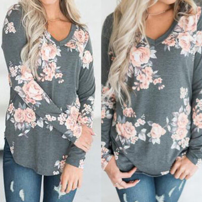 

Casual Women Cotton Ethnic Shirt Tops Long Sleeve Floral Print Blouse -XL