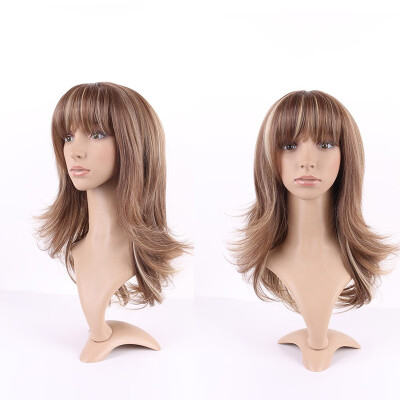 

Long Curly Synthetic Wig with Bangs Short Hair Wigs Heat Resistant Full Wig Full Head for Women