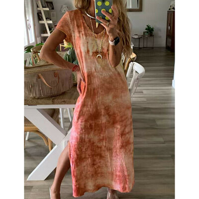 

Plus Size Womens Cotton Summer Short Sleeve Long T-Shirt Ladies Casual Dress