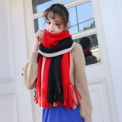 

Korean version of the new color matching scarf autumn&winter womens cashmere couples two-color stitching thick warm winter couple bib