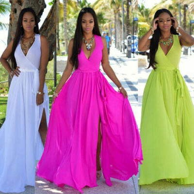 

US Stock Womens Floral V-Neck Sexy Long Dress Ladies Maxi Holiday Summer Dresses