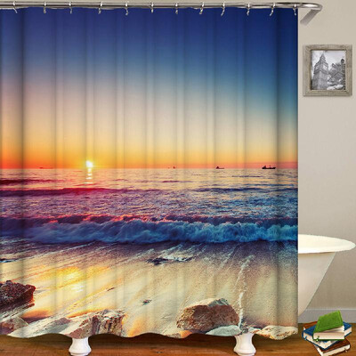 

Shower Curtain Seaside Scenery Printed Blackout Curtains Waterproof Mildew-proof Bathroom Curtain 71"x71