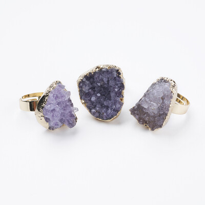 

Adjustable Natural Druzy Amethyst Finger Rings Nuggets Size 8 Golden 18mm