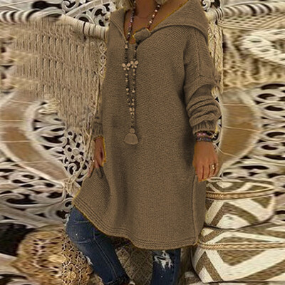 

Womens Fashion Casual Tunic Sweater Loose Solid Hooded Long Sleeve Pullovers